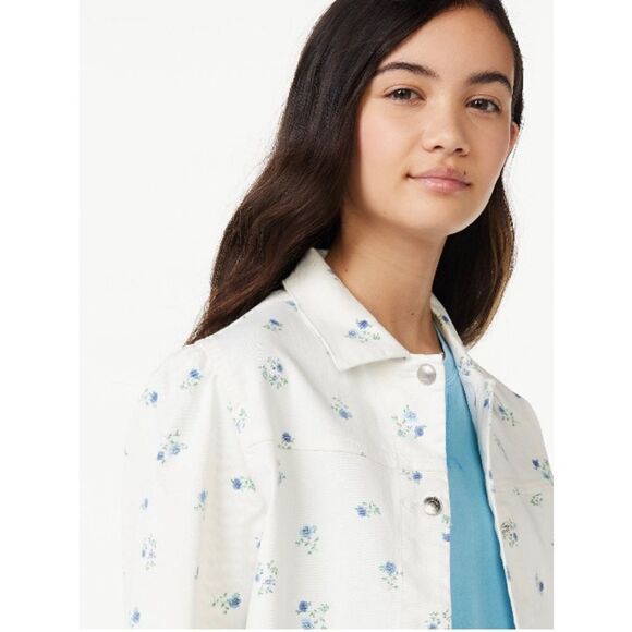 Girls Floral Print Snap Down Barn Jacket Shirt Top Size M 7/8 - Picture 3 of 7